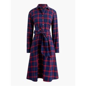 J. Crew BC711 Red Blue Plaid Tie-Waist Flannel Shirt Dress Sz 8